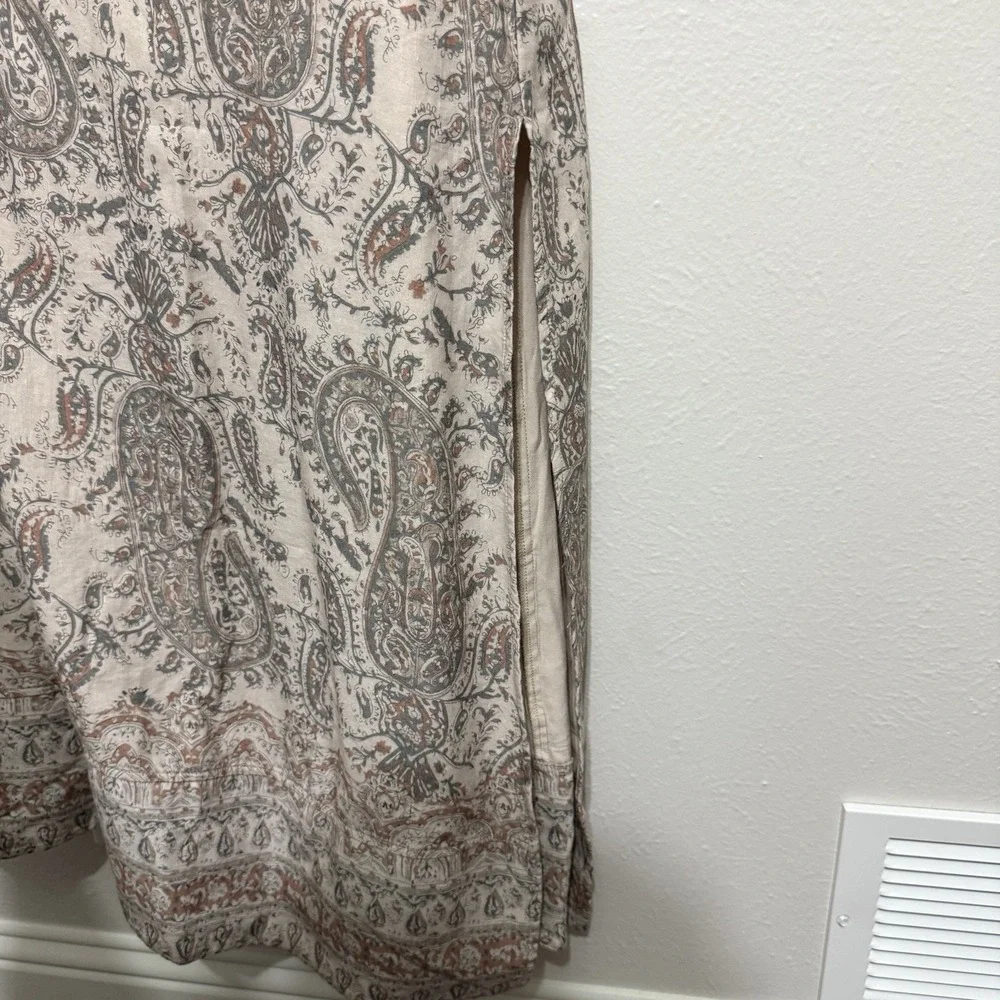 Splendid Alessandra Paisley Linen Blend Maxi Dress Leg Slit Size Large‎ Bohemian